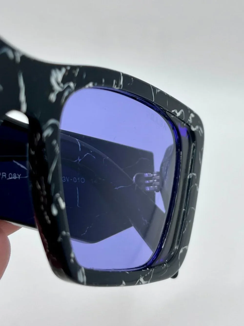 PRADA SPR 08Y Sunglasses Black Marble Violet Lens PR08YS 51-18 145 Authentic